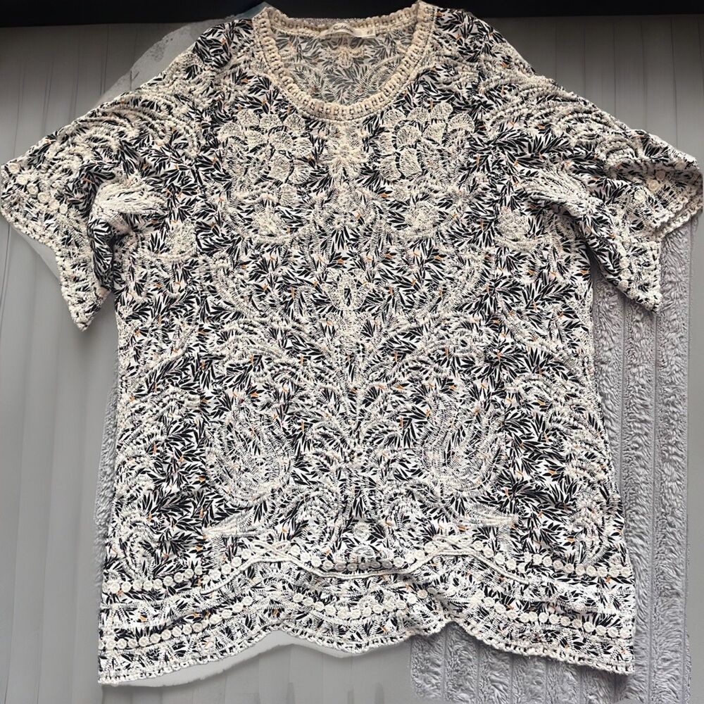 Solitaire Boho Blouse Crochet Top Peasant White|Black 1X Sweater Grandmacore
